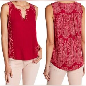 Like New Lucky Brand Women's Sleeveless Mixed Media Boho Cranberry Blouse, Small